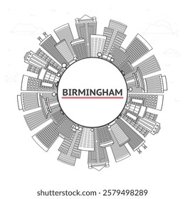 Outline Birmingham Alabama City Skyline with Modern Buildings and copy space Isolated on White. Vector Illustration. Birmingham USA Cityscape with Landmarks.