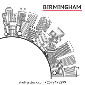 Outline Birmingham Alabama City Skyline with Modern Buildings and copy space Isolated on White. Vector Illustration. Birmingham USA Cityscape with Landmarks.