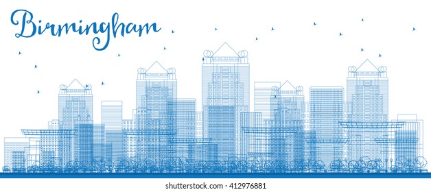 Outline Birmingham (Alabama) Skyline with Blue Buildings. Vector Illustration. Business and tourism concept with skyscrapers. Image for presentation, banner, placard or web site