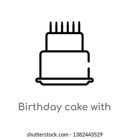 outline birthday cake with candles vector icon. isolated black simple line element illustration from food concept. editable vector stroke birthday cake with candles icon on white background