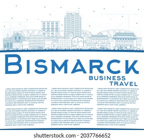 Outline Bismarck North Dakota City Skyline with Blue Buildings and Copy Space. Vector Illustration. Bismarck USA Cityscape with Landmarks. Business and Tourism Concept with Modern Architecture.