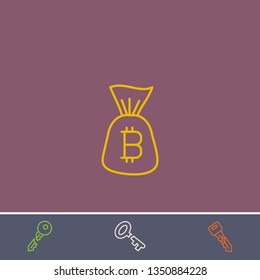 Outline bitcoin bag icon.Best bitcoin bag vector, illustrated icon for modern web and mobile design.Bonus broken key symbol