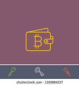 Outline bitcoin wallet icon.Best bitcoin wallet vector, illustrated icon for modern web and mobile design.Bonus broken key symbol