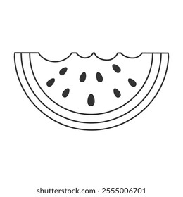 Outline bitten watermelon slice with seeds. Perfect for eco friendly product branding, food blogs, or minimalist design
