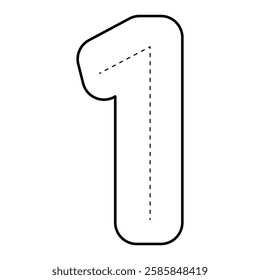 Outline black 1 Numbers Tracing. Children Learning Printable. education