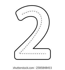 Outline black 2 Numbers Tracing. Children Learning Printable. education