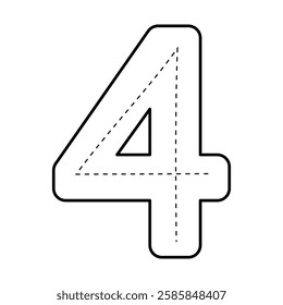 Outline black 4 Numbers Tracing. Children Learning Printable. education