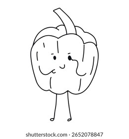Contorno preto colorir personagens de desenhos animados vegetais. Brócolis bonito, batata, cenoura, tomate, pimenta, berinjela, cebola, pepino, milho