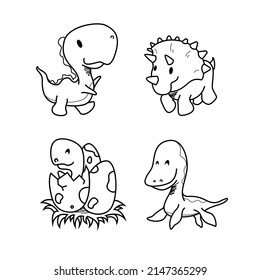 Outline black cute dinosaurs in bright colors for printing on textiles and posters, books. suitable for boys and girls.