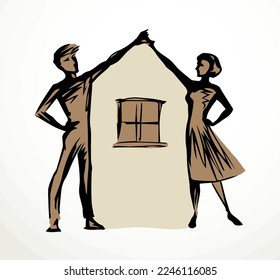 Casa en forma de familia. Dibujo de vectores