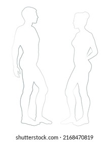 Hombres y mujeres están de lado. Dibujo de vectores