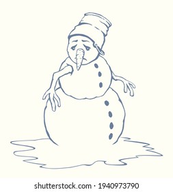 Outline black hand drawn heat freeze hurt grief circle snowy baby eye smile face bucket cap logo sign icon retro childish art doodle style. Closeup view cold light blue sky text space paper noel card