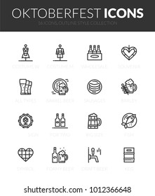 Outline black icons set in thin modern design style, flat line stroke vector symbols - oktoberfest collection