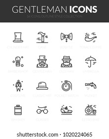 Outline black icons set in thin modern design style, flat line stroke vector symbols - gentleman collection