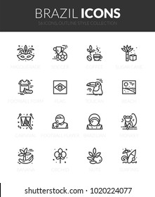 Outline black icons set in thin modern design style, flat line stroke vector symbols - brazil collection