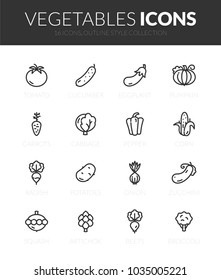 Outline black icons set in thin modern design style, flat line stroke vector symbols - vegetables collection