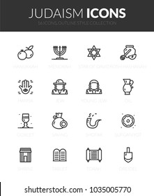 Outline black icons set in thin modern design style, flat line stroke vector symbols - Judaism collection