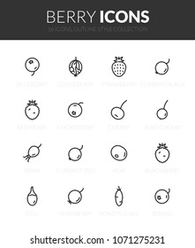 Outline black icons set in thin modern design style, flat line stroke vector symbols - berry collection