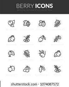 Outline black icons set in thin modern design style, flat line stroke vector symbols - berry collection