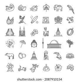 Outline black icons set in thin modern design style, flat line stroke vector symbols - Indonesia collection