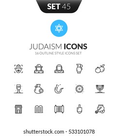 Contorno iconos negros establecidos en el estilo de diseño moderno delgado, líneas planas símbolos vectoriales - Colección judaísmo