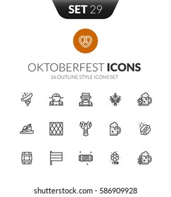 Outline black icons set in thin modern design style, flat line stroke vector symbols - oktoberfest collection