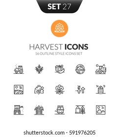 Outline black icons set in thin modern design style, flat line stroke vector symbols - harvest collection
