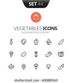 Outline black icons set in thin modern design style, flat line stroke vector symbols - vegetables collection