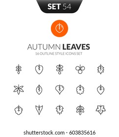 Outline black icons set in thin modern design style, flat line stroke vector symbols - autumn leaves collection
