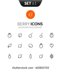 Outline black icons set in thin modern design style, flat line stroke vector symbols - berry collection