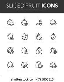 Outline black icons set in thin modern design style, flat line stroke vector symbols - sliced fruit collection
