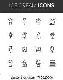 Outline black icons set in thin modern design style, flat line stroke vector symbols - ice cream collection