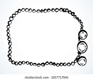 Outline black ink hand drawn abstract holy rough hippy tribal islam girl gold chaplet ring souvenir object element logo design modern art doodle cartoon style. Close up view white text space backdrop