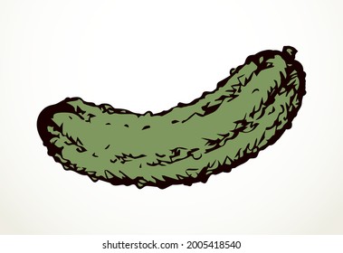 Outline black ink pen hand drawn cute bio unripe prickly fragrant yummy crisp fruitage vine picture emblem pictogram design retro art doodle print style. Close up view light paper text space backdrop