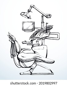 Outline black ink pen hand drawn mouth cure help job table object. Logo sign icon emblem concept design modern cartoon line art doodle style. Closeup view clean lamp light white room wall text space