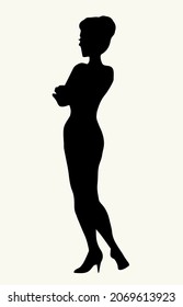 Outline black ink pen hand drawn 1 cute beauty adult job partner logo emblem design modern art contour cartoon print style. Closeup rear view light white paper young body cloth study text space