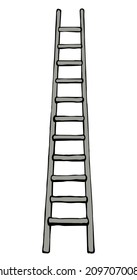 Outline black ink pen hand drawn old big tall long renovate worker start move reach hope level exit object set design retro art doodle style. Vertical front view simple paper wall text space backdrop