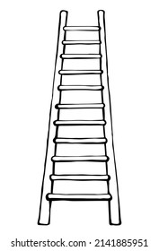 Outline black ink pen hand drawn old big tall long renovate worker start move reach hope level exit object set design retro art doodle style. Vertical front view simple paper wall text space backdrop
