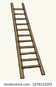 Outline black ink pen hand drawn old big tall long renovate worker start move reach hope level exit object set design retro art doodle style. Vertical front view simple paper wall text space backdrop