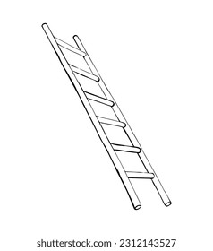 Outline black ink pen hand drawn old big tall long renovate worker start move reach hope level exit object set design retro art doodle style. Vertical front view simple paper wall text space backdrop