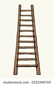 Outline black ink pen hand drawn old big tall long renovate worker start move reach hope level exit object set design retro art doodle style. Vertical front view simple paper wall text space backdrop