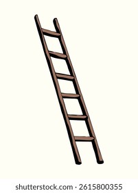 Outline black ink pen hand drawn old big tall long renovate worker start move reach hope level exit object set design retro art doodle style. Vertical front view simple paper wall text space backdrop