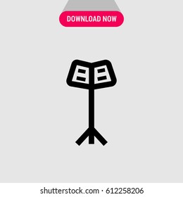 Outline black isolated music Stand Vector Icon, Thin book symbol, The outlined symbol of stand with musical notes. Simple, modern flat vector illustration for mobile app, website or desktop app  