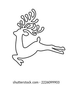 Outline black line art jumping Reindeer Deer stencil drawing with antlers horns.Merry Christmas Silhouette.Happy New Year.Winter decoration.Plotter Laser cutting.Holidays icon decor. Cricut DIY cut