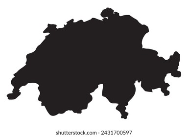 Umriss der schwarzen Silhouettenkarte der Schweiz auf weißem Hintergrund