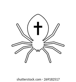 outline black spider with cross. concept of wild hunter, biology, spiderweb, spidery, cobweb, mortal danger. isolated on white background. flat style trendy modern logo design vector illustration