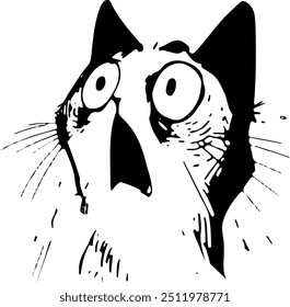 outline black surprised cat funny artwork