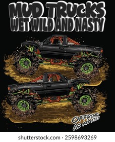 Outline black truck splash, isolated on a black background, for t-shirt design, print, and for business, purposes.
