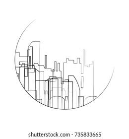 outline black and white city ican. vector abstract skyline illustration