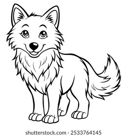 outline black and white of a cute little wolf pup illustration 